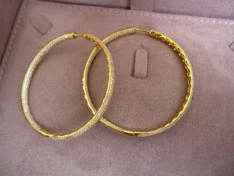 Модные Роскошные серьги-кольца из Кубического циркония ААА, большие серьги-кольца диаметром 6 см, свадебные и вечерние ювелирные изделия для женщин, E61023G