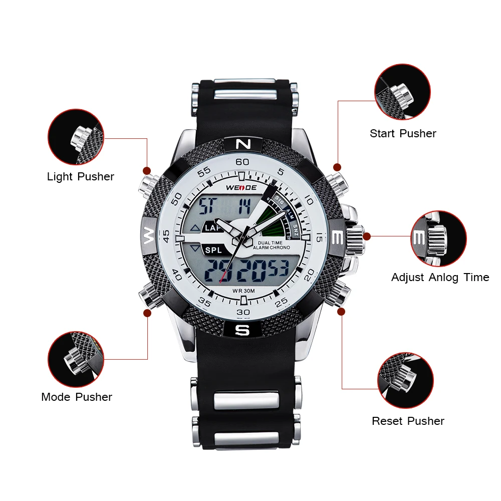 WEIDE часы кварцевые мужские спортивные Спорт Цифровой Кремния аналоговые
