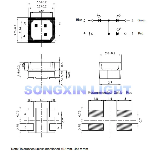 50 шт. 3528 RGB мощность Топ 1210 3528 SMD SMT PLCC-2 светодиодный общий анод красный зеленый синий светильник светодиод RGB