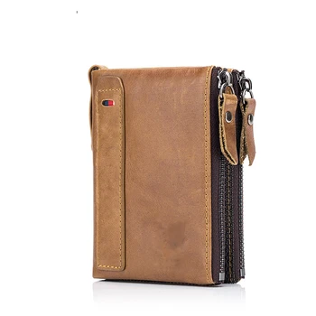 

YICHENG 2019 CASUAL Short Trifold Hasp Zipper Wallet MEN Coffee Cow Leather Wallet Coin Pocket Money Purse Bag Card Holder