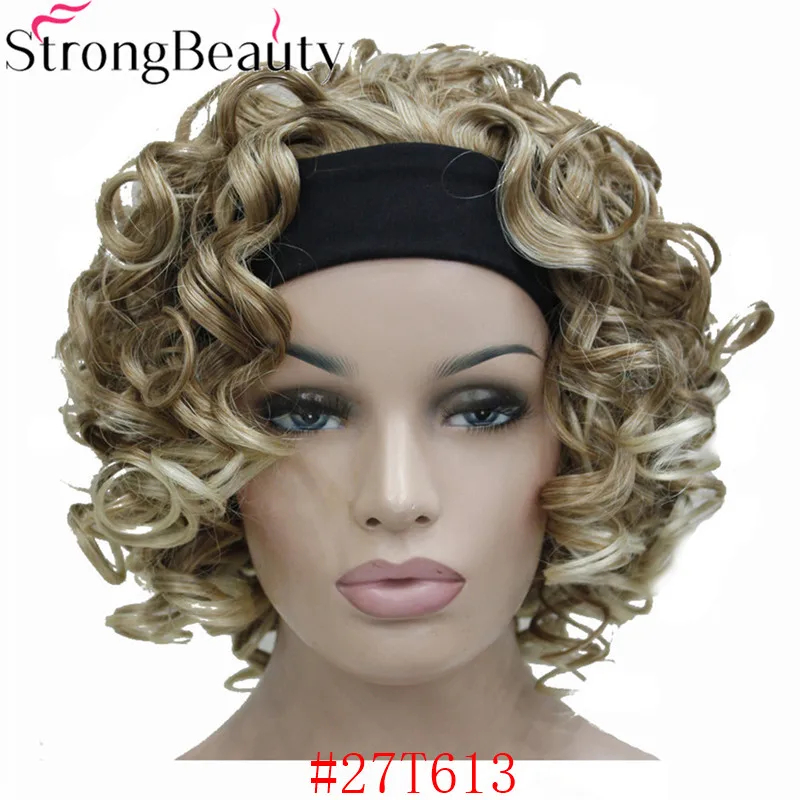 StrongBeauty короткие синтетические для женщин черный/красный/блондинка/коричневый вьющиеся Искусственные парики 3/4 половина парик с повязкой