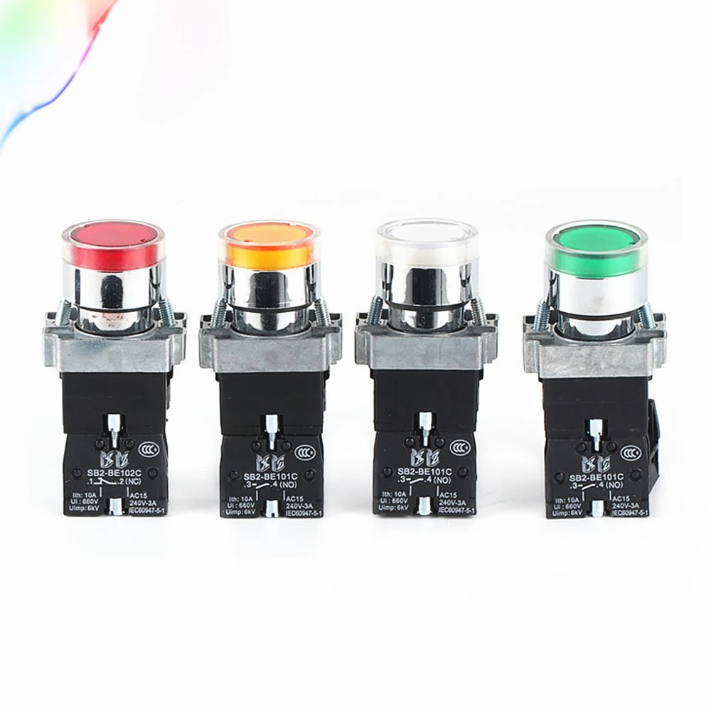 

22mm Momentary Round Push Button Switch XB2-BW3361C with LED light 1 NO 24V/AC220V/AC380V Green,Red,Yellow,Blue