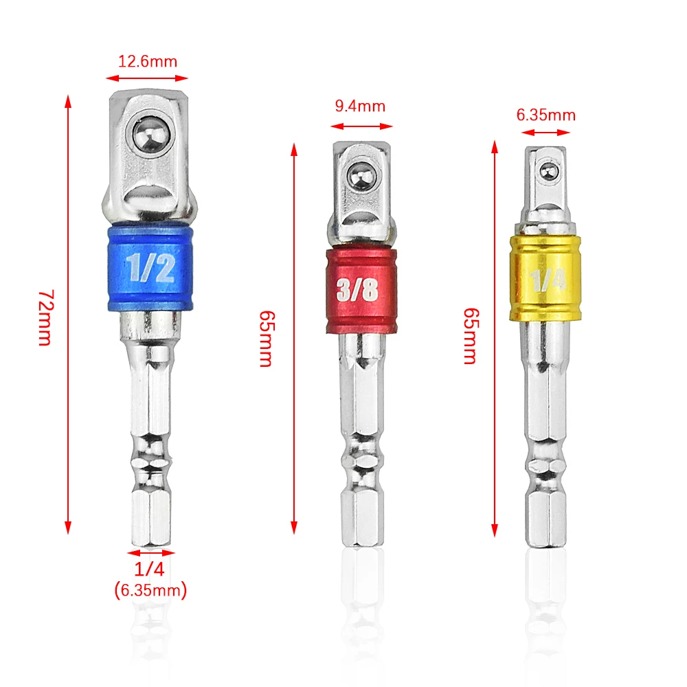 NEWACALOX 3 шт./компл. красочные Ударная дрель бит сокета адаптер Комплект 1/" Шестигранным хвостовиком диаметром до 1/4" 3/" 1/2" адаптер Мощность удлинитель