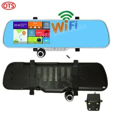 Latest 5 inch GPS Android Mirror GPS Navigation DVR Bluetooth Phone Call Dual Camera Rear View Camera Sync Record Quad Core WiFi