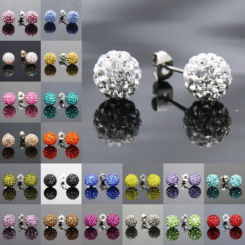 Free shipping crystal Earrings 20pcs(10 Pairs) Mixed Color 10mm Disco
