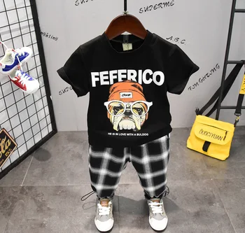 

Kids Tracksuit Casual Print Sleeveless Tank Top Vest Sleeve T-Shirt Plaid Pants 3pcs 2-6 Y Toddler Boys Clothing Sets Sport Suit
