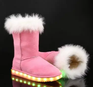 2017 winter new snow boots girls shoes thick warm LED lights shoes USB charging princess boots suede boots size 28-40