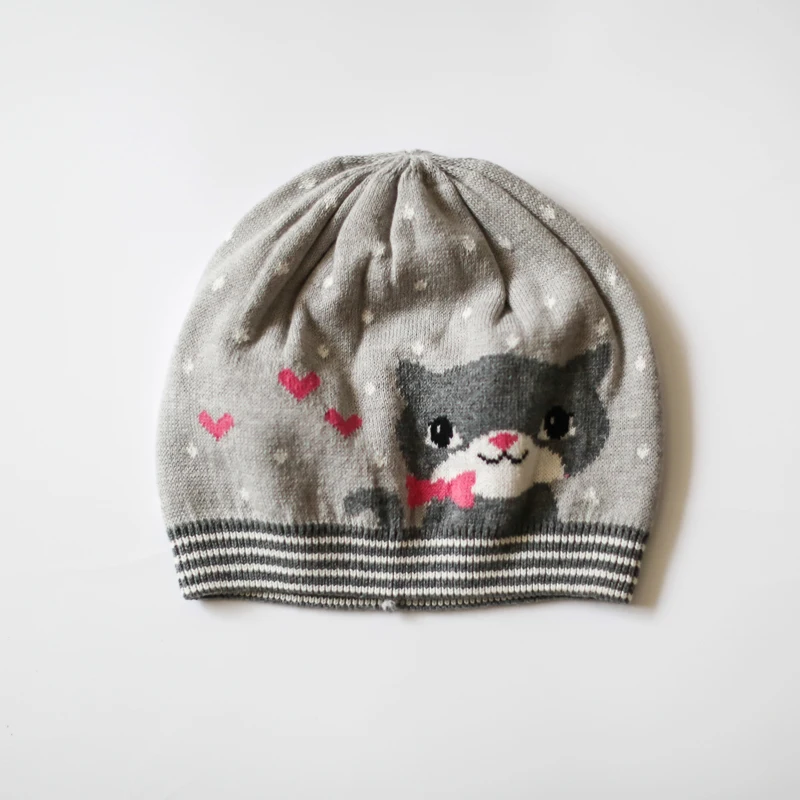 

2016 New arrivel Autumn Winter girls Cap skullies Hats 100% cotton knitting love small cat caps age 1-6 years free shipping