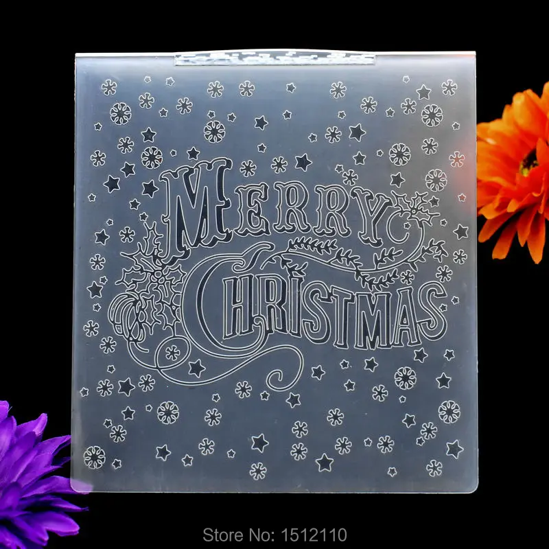 MERRY CHRISTMAS Snowflake Plastic Embossing Folder For Scrapbook DIY
