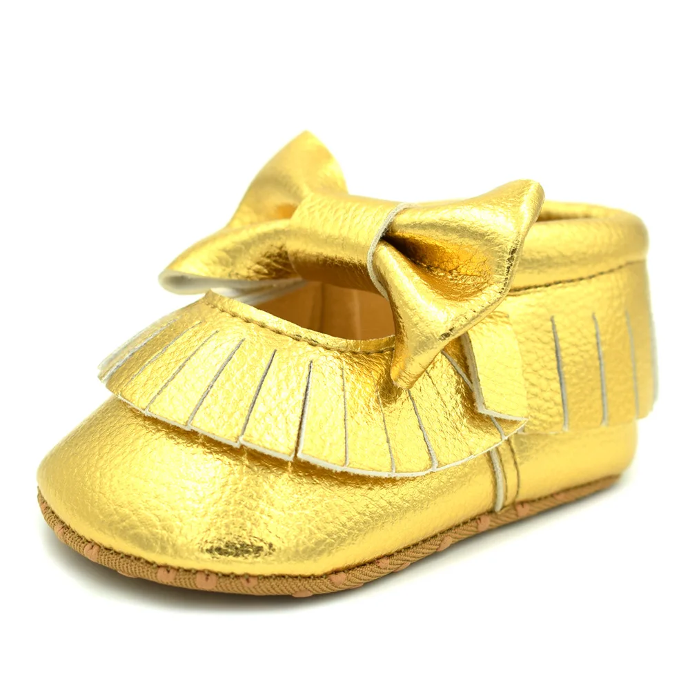 Size 11 12 13 Fashion Baby Girls Shoes PU Leather Baby Gold KnotBow