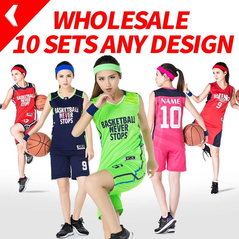 10 Sets/Lot College Basketball Jersey Custom for Girls