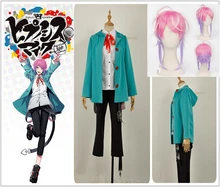 Games Voice Actor Ramuda Amemura Cosplay Costume Custom Long Sleeve Green Hoodies Jacket Shirt Pants Short Curly Pink Wig