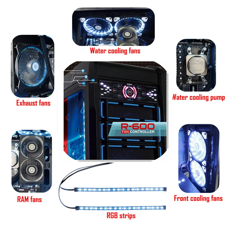 ALSEYE PC контроллер вентилятора 6 каналы кулер вентилятор охлаждения скорость и RGB с