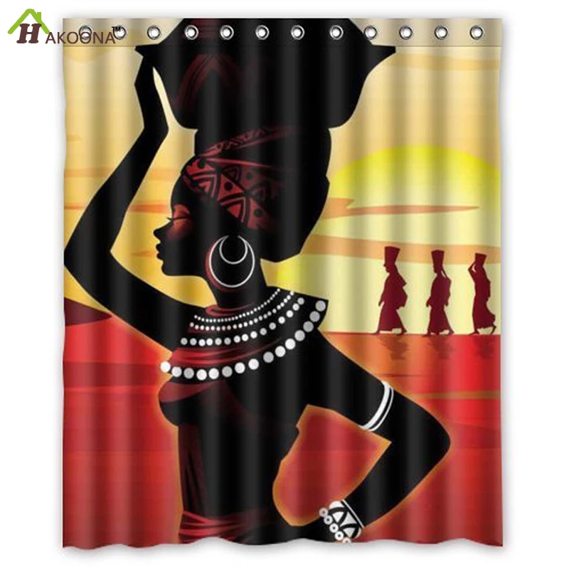 HAKOONA Waterproof Custom African Woman Decoration Bathroom Polyester