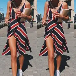 WHooHoo модное женское летнее модное сексуальное пляжное платье в полоску с v-образным вырезом весенне-осеннее платье 2019 Мода #30