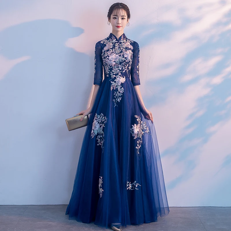 MOON MODA evening dresses long 2019 sleeve formal gowns women dresses blue long dress vestido longo vestidos de festa ball gown
