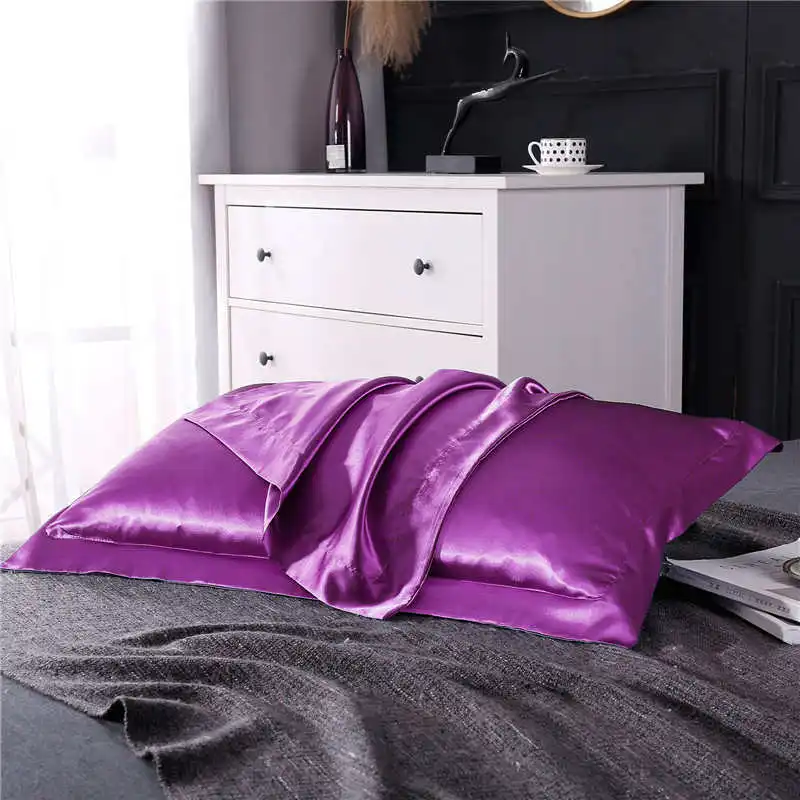 SlowDream Luxury White Nature Satin Silk Luxury Pillowcase Wholesale Queen King Silky Bed Pillow Case For Healthy Sleep - Цвет: 8