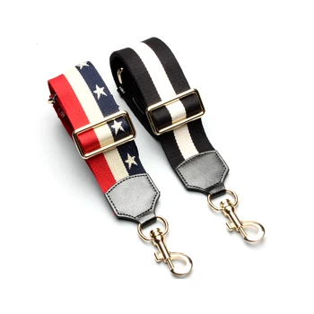 

New 2019 Interchangeable Panelled Striped Star Nylon and Split Leather Shoulder Strap Trim Strap Famous Brand Strap Belts an433