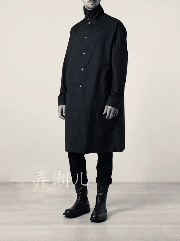

2017 men plus-size trench coat Turtle neck long loose coat in autumn and winter Personality asymmetric male cloak S--5XL