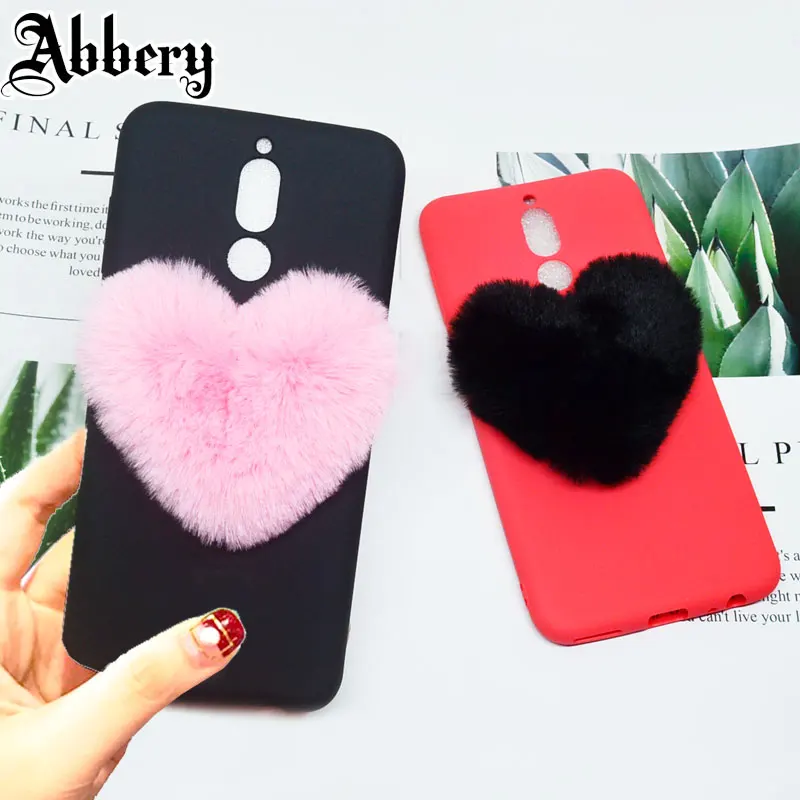 3D Cute Candy love Heart Plush Hairy soft pink case for Huawei P20 lite Silicon Back Cover For P8 P9 P10 Lite 2017 P20pro |