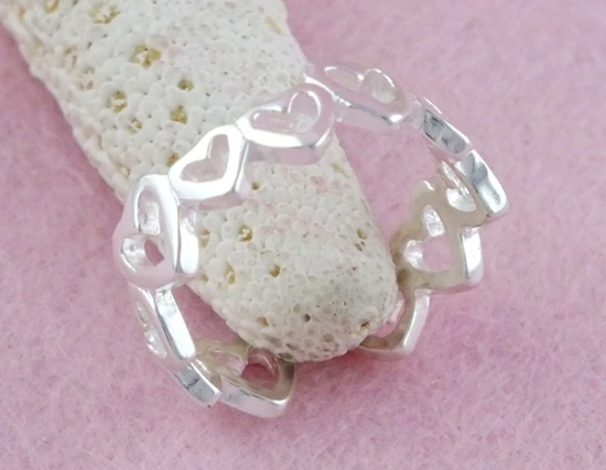 

SHUANGR Wholesale Jewelry 5pcs/lot Silver-Color Ring Cute Hollow Heart Finger/toe Cuff Rings Mixed Size Adjustable Ring TR019