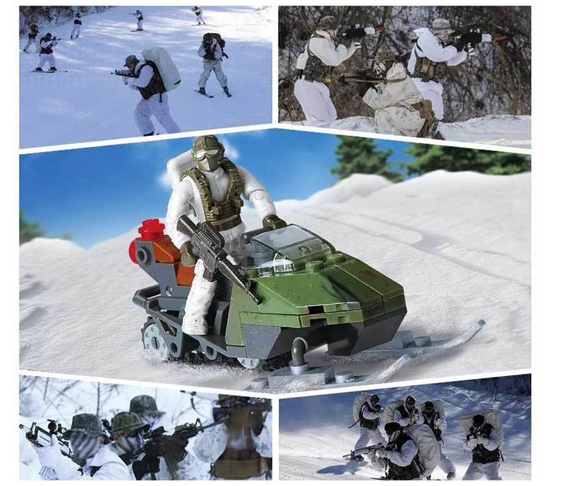 Hot Modern military Snow leopard Commandos Snowfield breakout mega building block army action figures sled vehicle bricks toys