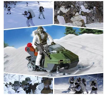 

Hot Modern military Snow leopard Commandos Snowfield breakout mega building block army action figures sled vehicle bricks toys