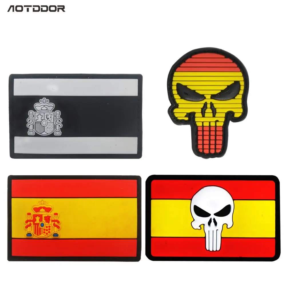 

Rubber Spain Flags Skull patches Badges Tactical Military Morale Patches 3D PVC Spanish Flags Patches Maker For Clothes Jacket