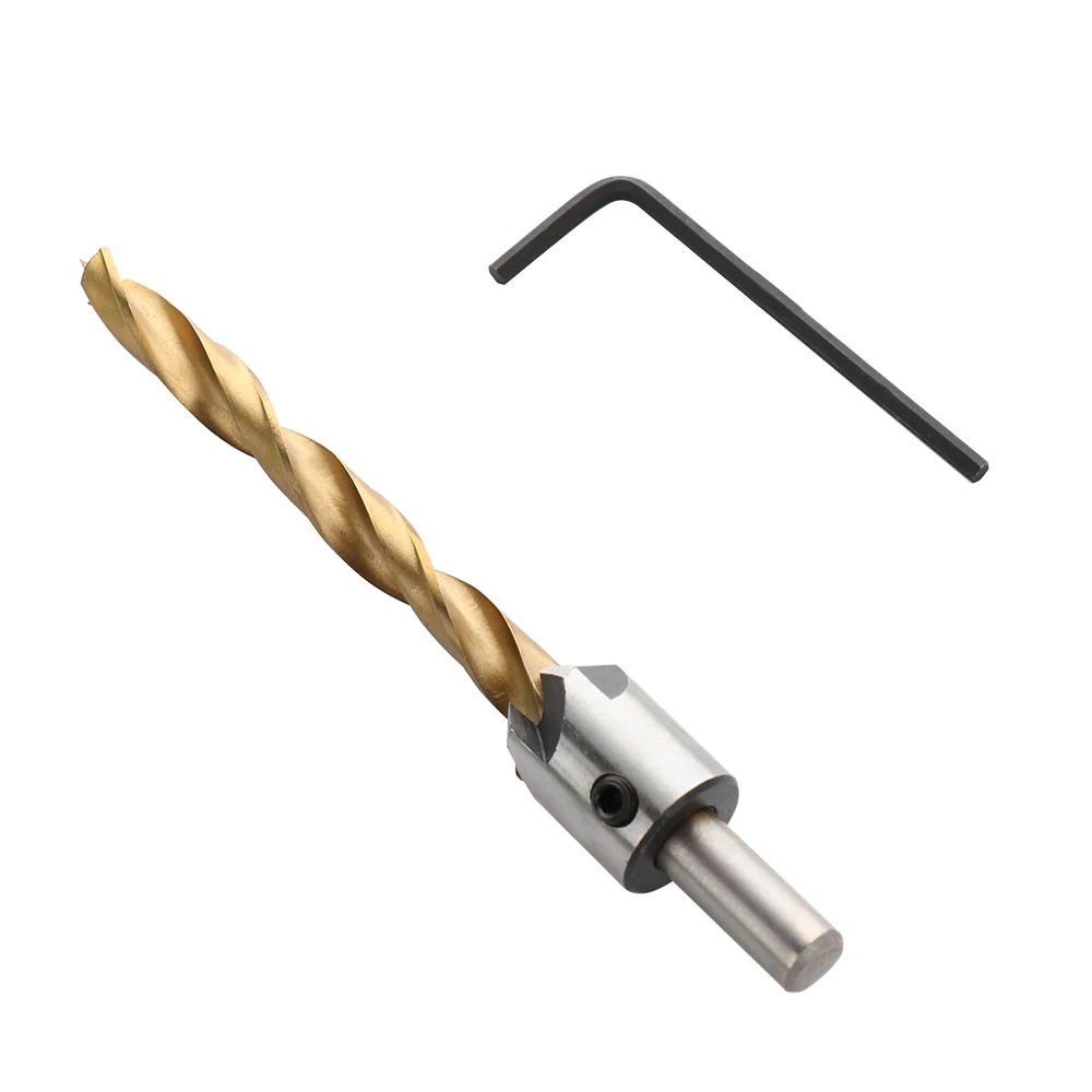 

8/10mm Chamfer Drill Bit Steel Countersink Drill Bit Carpentry Woodworking Boring Tool Round Shank With Hex Key