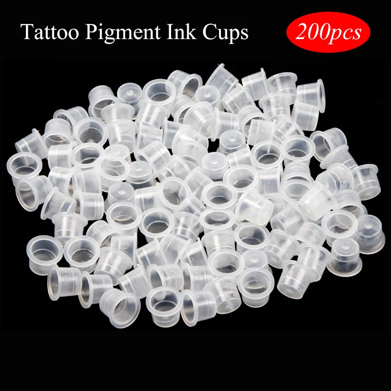 

200pcs Disposable Tattoo Ink Caps Transparent Pigment Cups Plastic Tattoo Supplies Accessories 9mm Holder Container Small Size