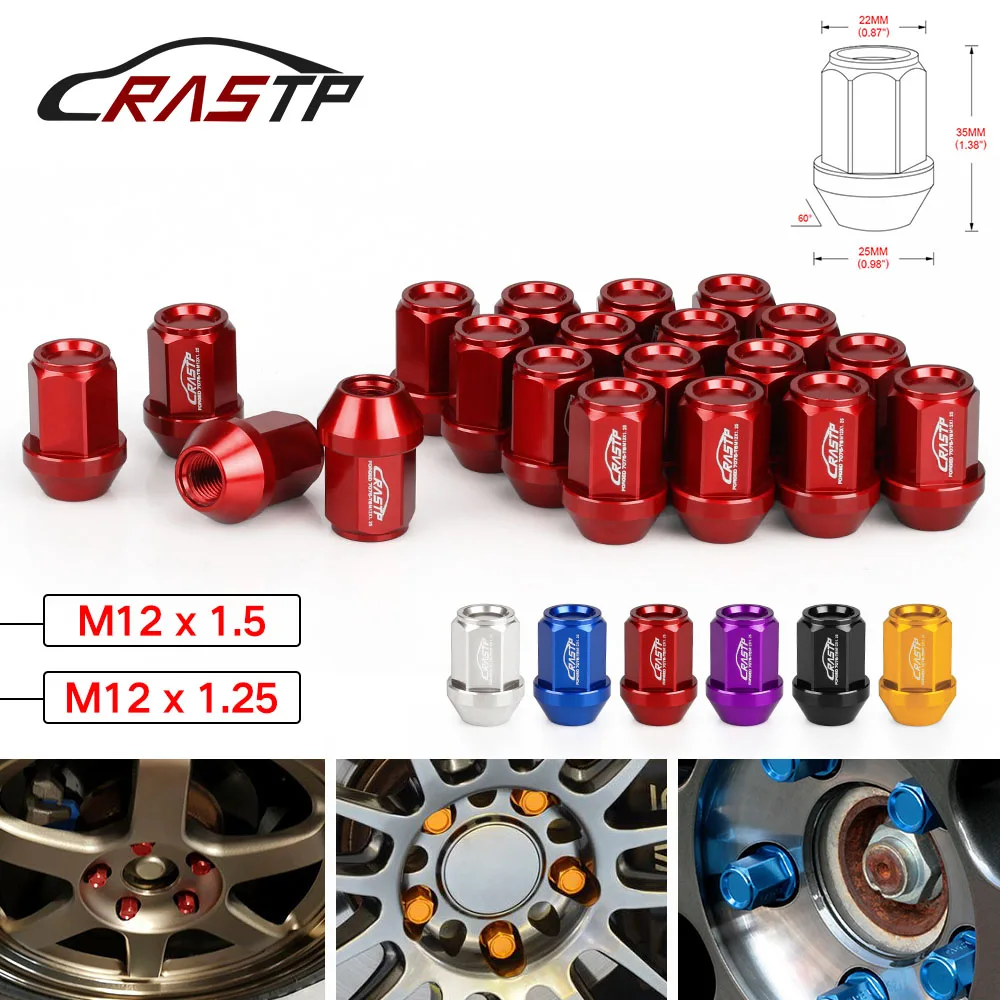 

RASTP - Performance 20PCS M12x1.5 M12X1.25 Racing Forged 7075-T6 Lightweight Lug Nuts 35MM Wheel Lug Nut RS-LN045