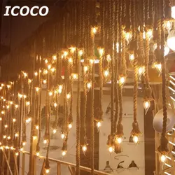 Icoco Винтаж Дизайн пеньковая веревка подвесной светильник лампа сельской местности Стиль супер яркий потолком висит Лампы для мотоциклов
