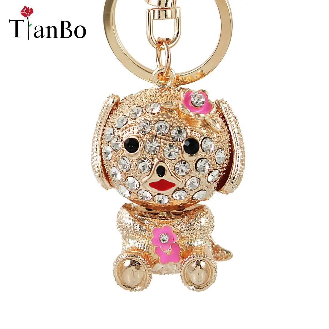 

Luxury Cute Bling Full Crystal Rhinestones Enamel Small Dog Keychain Car Key Chain Ring Pendant for Bag Charm Hot Sale Gifts