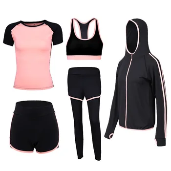 

2019 Yoga Suits Women Gym Clothes Fitness Running Tracksuit Sport Bra+sport Leggings+yoga Shorts+top 5 Piece Set Plus Size S-2XL