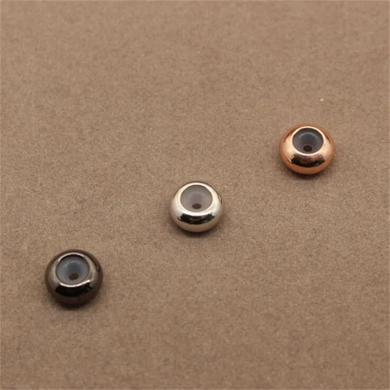 

European 7mm Flat Round Copper Stopper Beads With Rubber Rings For European Screw Off End Chains Bracelet Jewelry Findings DIY