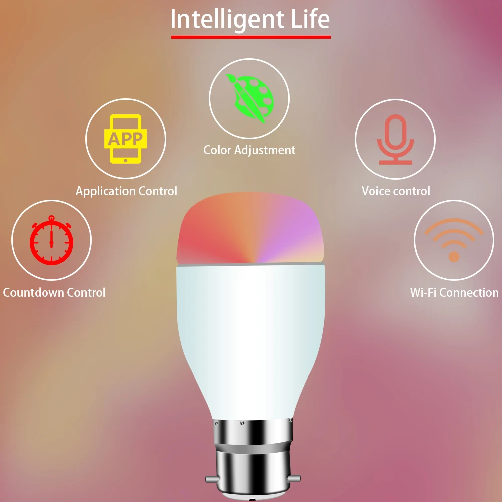 

OOBEST B22 Alexa Voice Smart Light Bulb Led Mobile Phone Wifi Remote Control Energy Saving Dimming Bulb Light Smart Home
