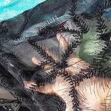 Роскошная вышитая Тюлевая ткань из бисера африканская чистая кружевная ткань BZLC-17453 с множеством бусин черного цвета