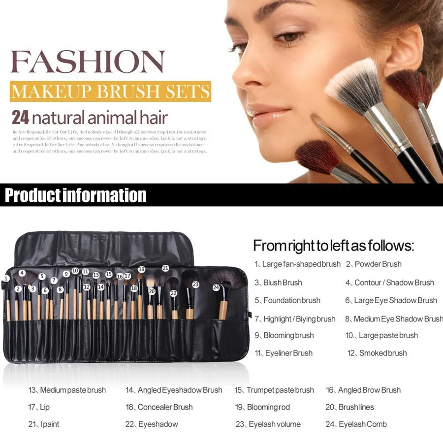 24 шт. Make Up Brush Set Maquillaje черный макияж кисти профессиональный высокое качество комплект с puleather сумки макияж инструментов