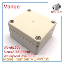 Скидка упаковка формования сделал IP65 Водонепроницаемый ABS пластик проекта ящики с 4 шт PG9 водонепроницаемый кабельный сальник 65*58*35 мм