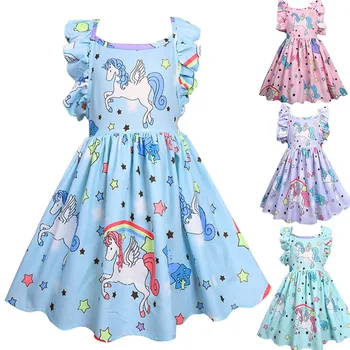 

Summer cotton dress for girl / Unicorn print / Sun dress