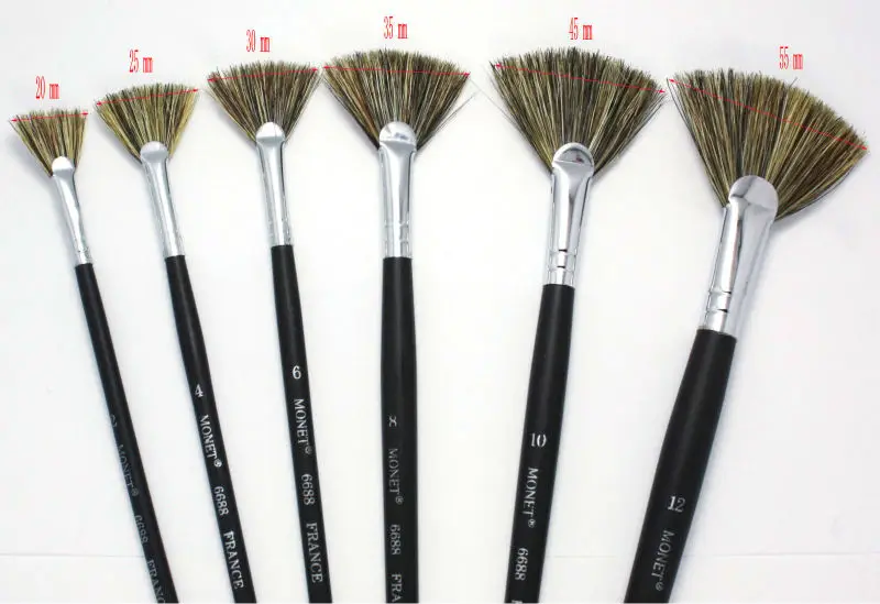 6 Pc Set Monet Fan Brush Boar Bristle Hair Oil Painting Set