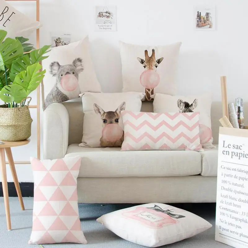 Car-Backrest-Pink-Cushion-Decoration-Giraffe-Koala-Zebra-Balloon-Stripe-Triangle-Tent-Perfume-Bottle-Girl-Pillow
