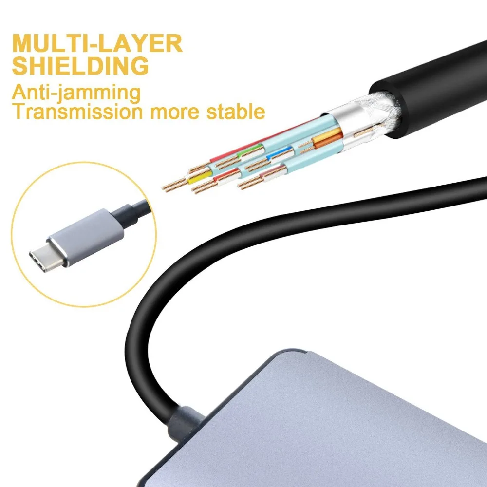 USB C концентратор HDMI 4 K USB-C для RJ45 Gigabit Ethernet VGA Порты и разъёмы Тип C концентратор Мощность доставки SD TF Card Reader для Macbook Pro