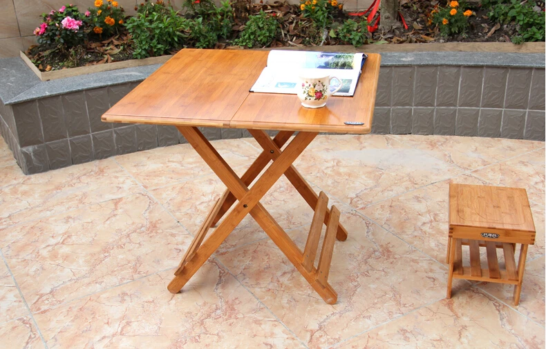 Bamboo Furniture Folding Table Square 80-100cm Outdoor/Indoor Dining Table Legs Foldable Portable Folding Snack Table For Dinner