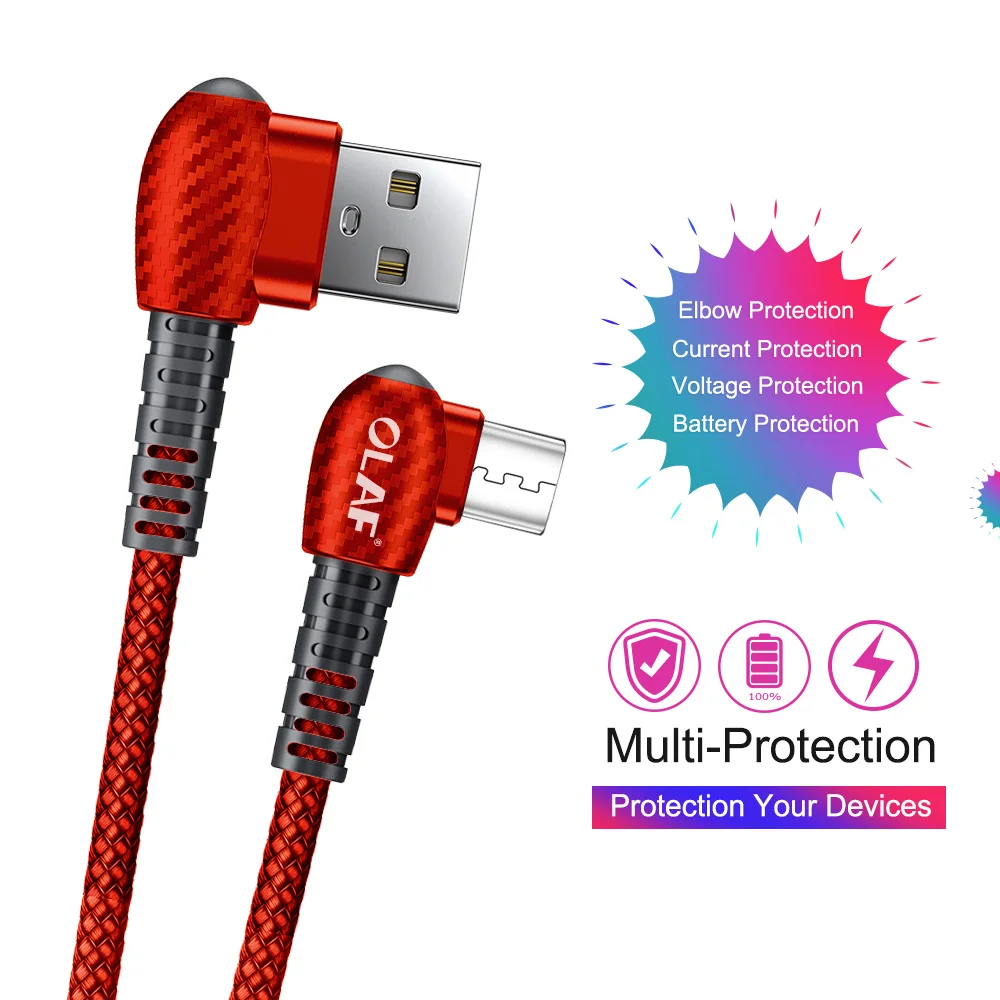 Олаф 2.4A Micro USB кабель 90 градусов кабель для передачи данных для samsung huawei LG Xiaomi Redmi Android планшет Microusb Быстрая зарядка