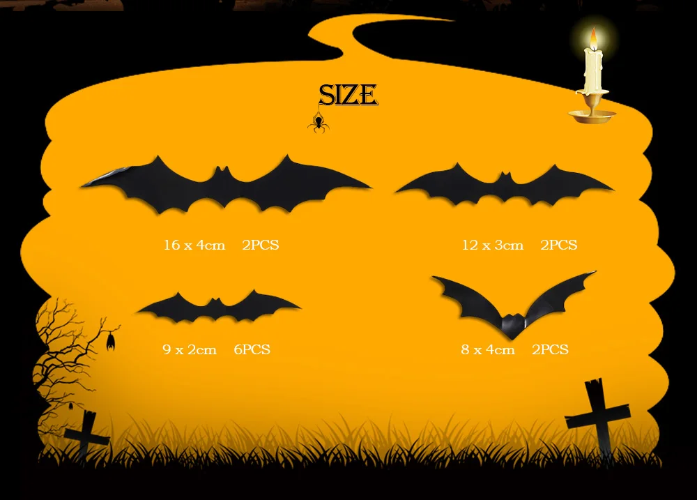 12PCS Halloween Bat Wall Stickers Decor Door Window Decals 
