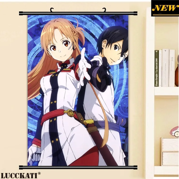 40X60 см Sword Art онлайн Sao Asuna Kazuto kirito, мультяшное художественное искусство, Настенная картина, прокрутка, холст, живопись, плакат