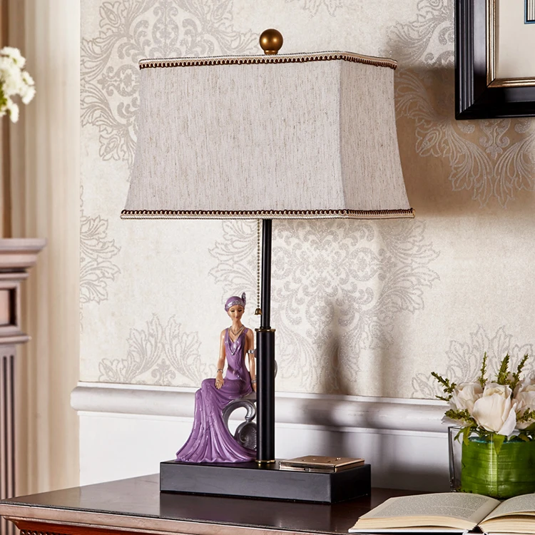 Модная полимерная настольная лампа для спальни Элегантная Дамская сидящая на стуле статуя Настольный выключатель веревочный для лампы с розеткой панель Декор лампа