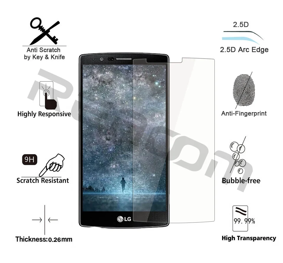 Reaoom 9H 2.5D Phone Screen Protector for LG G4 Glass Protection Cover Ultra Thin Dispaly Film Glasses for LG g4 Tempered Glass  (2)