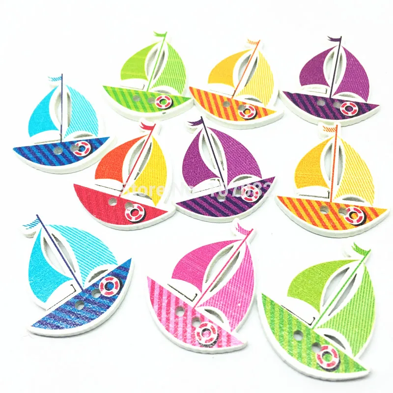 

50pcs 25x30mm Wooden Sailing Boat Buttons 2 Holes DIY Sewing Accessories For Scrapbooking Embellishments Crafts